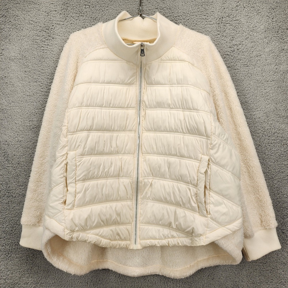 Bernardo Womens XXL Cream Mixed Media Puffer Faux Fur Jacket